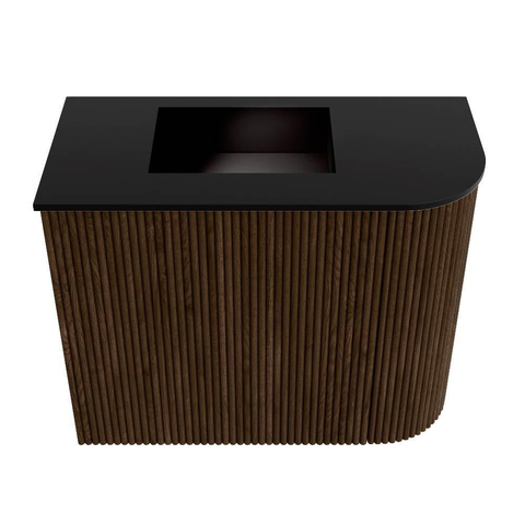 Mondiaz JOYA 51.6cm meuble de toilette - arrondi droit couleur Walnut - Vasque FAYE position Gauche 1 trou de robinet couleur Urban. SW1421350