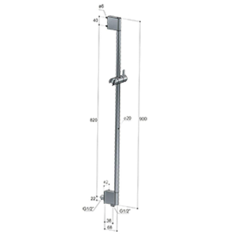 Hotbath Mate glijstang 90cm met geintegreerde waterinlaat ABS chroom Handdouche messing chroom doucheslang 150 cm chroom Showroommodel SHOW19742