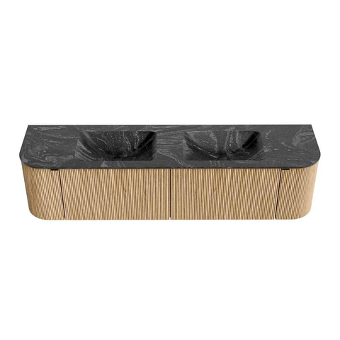 MONDIAZ KURVE-DLUX Meuble de salle de bains 180cm avec module 25 Len R couleur Chêne avec 2 tiroirs et 2 portes. Lavabo LEAF double 2 trous de robinet couleur Lava. SW1137229
