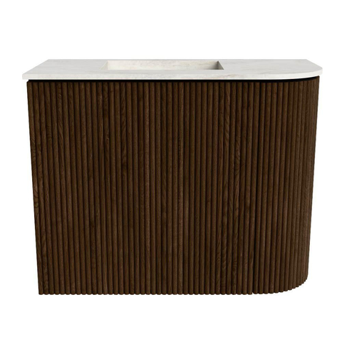 Mondiaz JOYA-DLUX 51.6cm toiletmeubel - ronding rechts kleur Walnut - Wastafel FAYE positie Links 1 kraangat kleur Ostra. SW1422605