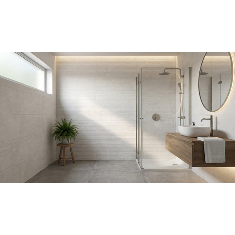 Terravito Calvero wandtegel - 30x90cm - 7.0mm - Rechthoek - gerectificeerd - Betonlook - mat wit - White SW1077686