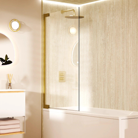 Crosswater Asura Scharnierend badscherm - 90x150cm - geborsteld messing (goud) SW1176524