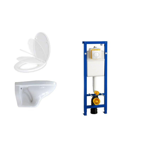 Adema Classic toiletset bestaande uit inbouwreservoir, softclose toiletzitting en Argos bedieningsplaat wit SW28178