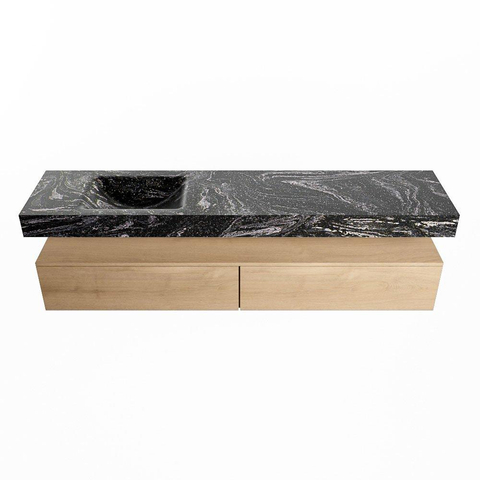Mondiaz ALAN-DLUX Ensemble de meuble - 200cm - meuble Washed Oak mat - 2 tiroirs - Lavabo Cloud Lava suspendu - vasque Gauche - 0 trous de robinet SW808961