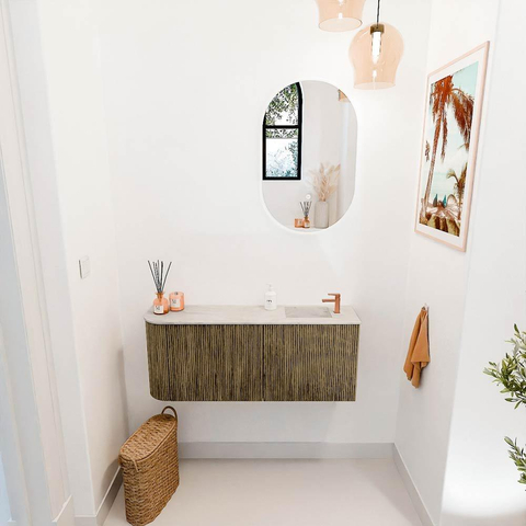 Mondiaz JOYA-DLUX 101.6cm toiletmeubel - ronding links kleur Dusk - Wastafel FAYE positie Rechts 1 kraangat kleur Ostra. SW1423412