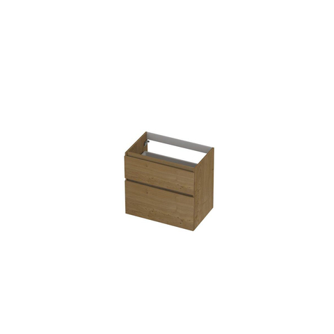 INK Wastafelonderkast - 70x45x65cm - 2 lades - greeploos - met houten keerlijst - MDF - Natur SW693379