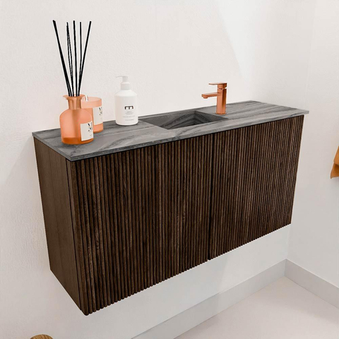Mondiaz JOYA-DLUX 80cm toiletmeubel - kleur Walnut - Wastafel FAYE positie Midden 1 kraangat kleur Sombra. SW1424718