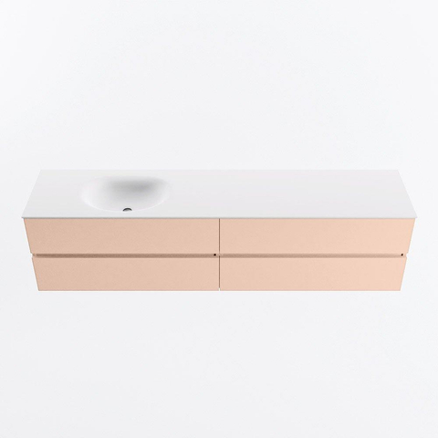 MONDIAZ VICA Ensemble meuble de salle de bains - 200cm - meuble bas rosee - 4 tiroirs - lavabo moon gauche - sans trous de robinet - version haute 60cm - talc SW1080428