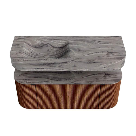 MONDIAZ THOR-DLUX 120cm meuble de salle de bains arrondi gauche + droite couleur Ruby avec 1 tiroir et 2 portes. Vasque suspendue CLOUD Gauche 1 trou de robinet couleur Sombra. SW1463658