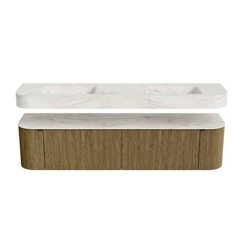 MONDIAZ THOR-DLUX Meuble de salle de bains - 190cm - arrondi gauche + droite - couleur Dusk - 2 tiroirs et 2 portes - Vasque suspendue CLOUD Double sans trou de robinet - couleur Ostra SW1466476