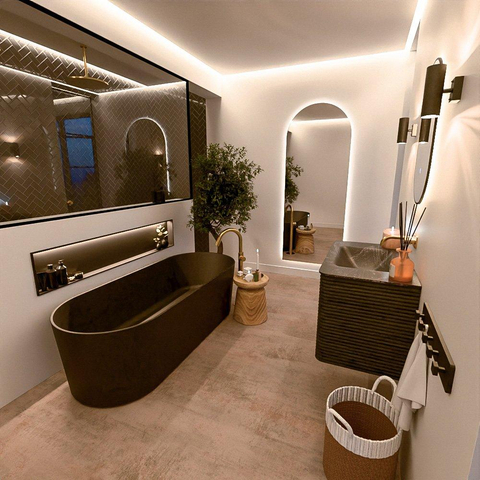 Mondiaz CIRO-DLUX Badkamermeubelset - 80x45x50cm - Solid surface wastafel Lava - 1 wasbak Midden - zonder kraangaten - 2 lades - Shadow SW1532256