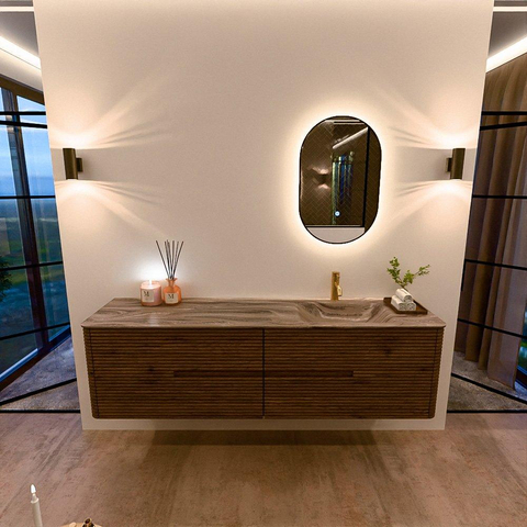 Mondiaz CIRO-DLUX Badkamermeubelset - 180x45x50cm - Solid surface wastafel Sombra - 1 wasbak Rechts - 1 kraangat - 4 lades - Dusk SW1533426