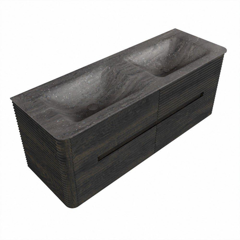 Mondiaz CIRO-DLUX Meuble de salle de bains - 130x45x50cm - lavabo Solid surface Oza - 2 vasques Double - sans trous de robinet - 4 tiroirs - Shadow SW1532384