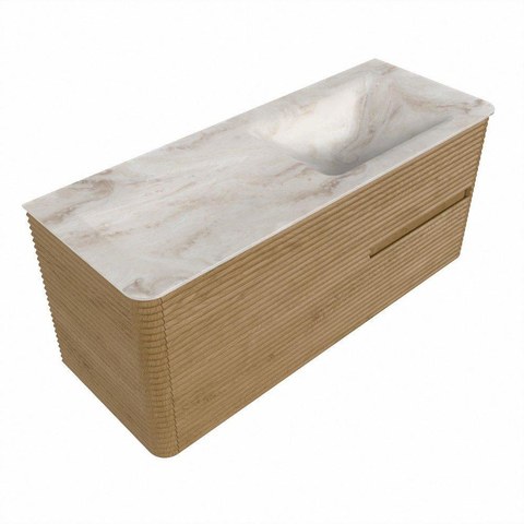 Mondiaz CIRO-DLUX Badkamermeubelset - 120x45x50cm - Solid surface wastafel Frappe - 1 wasbak Rechts - 1 kraangat - 2 lades - Oak SW1481387