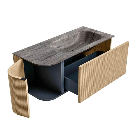MONDIAZ KURVE-DLUX Meuble de salle de bains 105cm arrondi Gauche couleur Chêne avec 1 tiroir et 1 porte. Lavabo BIG SMALL Droite 1 trou de robinet Oza. SW1432639