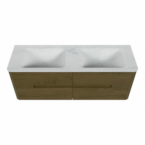 Mondiaz CIRO-DLUX Badkamermeubelset - 140x45x50cm - Solid surface wastafel Opalo - 2 wasbak Dubbel - zonder kraangaten - 4 lades - Dusk SW1532964