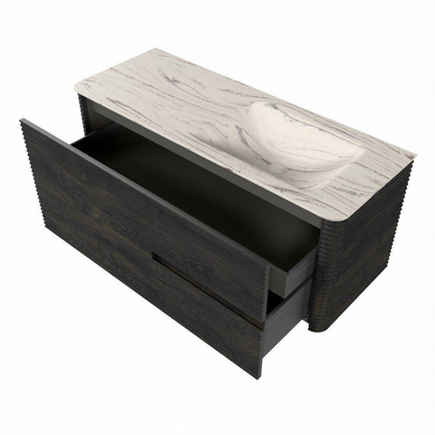 Mondiaz CIRO-DLUX Meuble de salle de bains - 120x45x50cm - plan-vasque Solid surface Nata - 1 vasque à droite - sans trous de robinetterie - 2 tiroirs - Shadow SW1532587