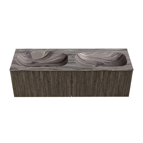 MONDIAZ KURVE-DLUX 140cm badmeubel kleur Shadow met 2 lades en 0 deuren. Wastafel STOR SMALL Dubbel 2 kraangaten Sombra. SW1433811