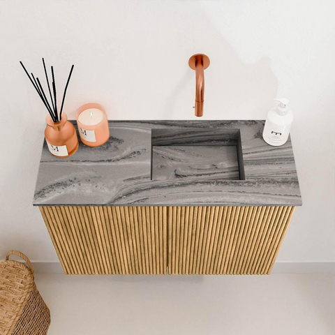 Mondiaz JOYA-DLUX 60cm toiletmeubel - kleur Oak - Wastafel FAYE positie Rechts Zonder kraangat kleur Sombra. SW1424235