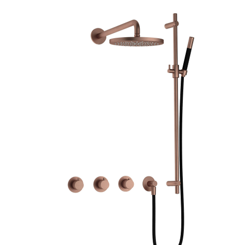 Hotbath Cobber IBS70 Regendoucheset - inbouw - 38.5cm wandarm - 20cm ronde hoofddouche - staafhanddouche - glijstang - PVD - koper geborsteld SW677775
