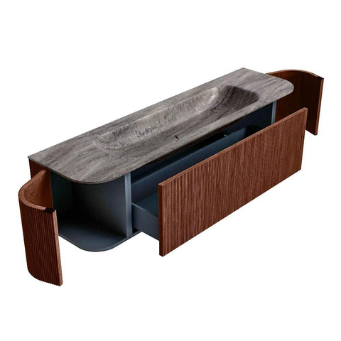 MONDIAZ KURVE-DLUX Meuble de salle de bains 170cm arrondi Gauche + Droite couleur Ruby avec 1 tiroir et 2 portes. Lavabo BIG LARGE Central 2 trous de robinet Oza. SW1432823