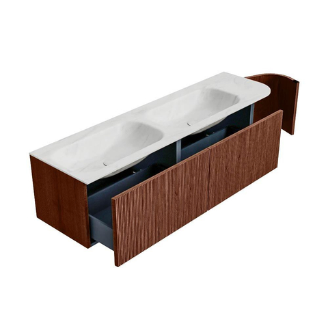 Mondiaz KURVE-DLUX Badkamermeubelset - 165x46x40cm - 2 lade - 1 deur - wastafel solid surface - dubbel / links - zonder kraangat - Ruby SW1415888