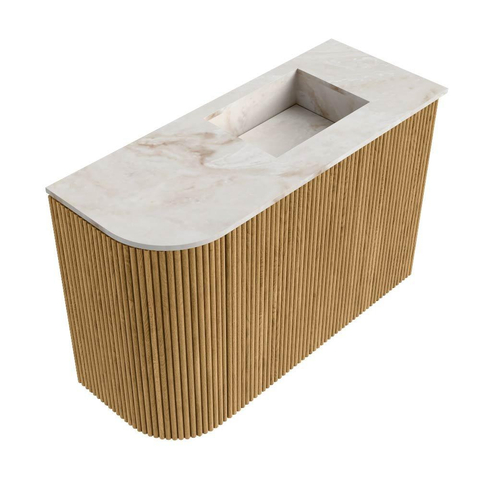 Mondiaz JOYA-DLUX 61.6cm meuble de toilette - arrondi gauche couleur Chêne - Vasque FAYE position Droite Sans trou de robinet couleur Frappe. SW1426199