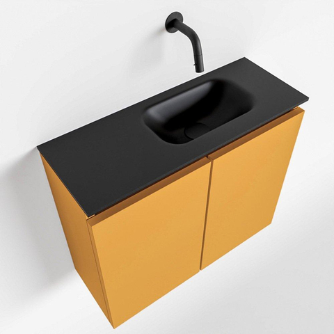 MONDIAZ TURE Toiletmeubel 60x23x50cm met 0 kraangaten 2 deuren ocher mat Wastafel Eden rechts Solid Surface Zwart SW475356