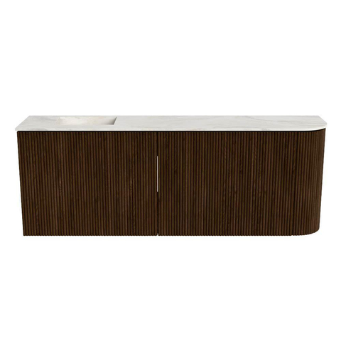 Mondiaz JOYA-DLUX 111.6cm toiletmeubel - ronding rechts kleur Walnut - Wastafel FAYE positie Links Zonder kraangat kleur Ostra. SW1422628
