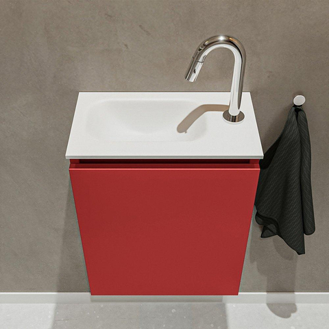 MONDIAZ TURE Toiletmeubel 40x23x50cm met 1 kraangaten 1 deuren fire mat Wastafel Eden links Solid Surface Wit SW475083