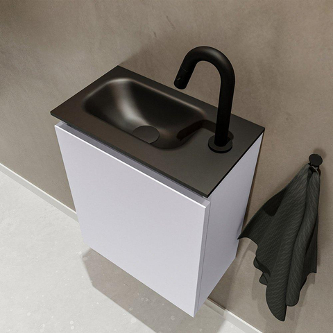 MONDIAZ TURE Toiletmeubel 40x23x50cm met 1 kraangaten 1 deuren cale mat Wastafel Eden links Solid Surface Zwart SW475468