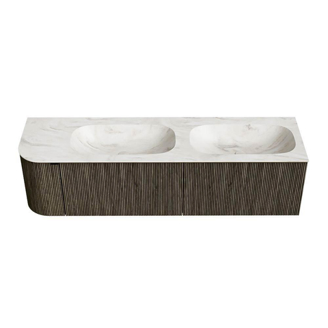 Mondiaz KURVE-DLUX Ensemble meuble de salle de bains - 165x46x40cm - 2 tiroirs - 1 porte - vasque solid surface - double / droite - sans trou de robinet - Shadow SW1414568