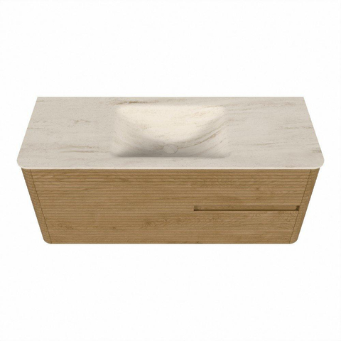 Mondiaz CIRO-DLUX Badkamermeubelset - 120x45x50cm - Solid surface wastafel Meli - 1 wasbak Midden - zonder kraangaten - 2 lades - Oak SW1531399