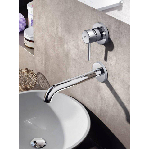 Hotbath Buddy mitigeur de lavabo encastré bec courbé 2 rosaces nickel brossé SW11277