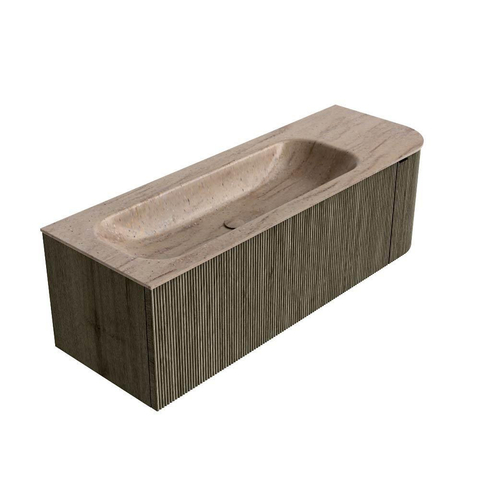 MONDIAZ KURVE-DLUX Meuble de salle de bains 135cm arrondi Droite couleur Shadow avec 1 tiroir et 1 porte. Lavabo BIG MEDIUM Gauche sans trou de robinet Saba. SW1433259