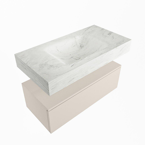 Mondiaz ALAN-DLUX Ensemble de meuble - 90cm - meuble Linen mat - 1 tiroir - Lavabo Cloud Opalo suspendu - vasque Centre - 0 trous de robinet SW806642