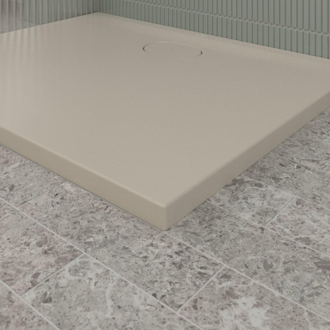 Villeroy & Boch Ecora douchebak - 100x80x3.5cm - afvoer lange zijde - almond (beige) SW1558922