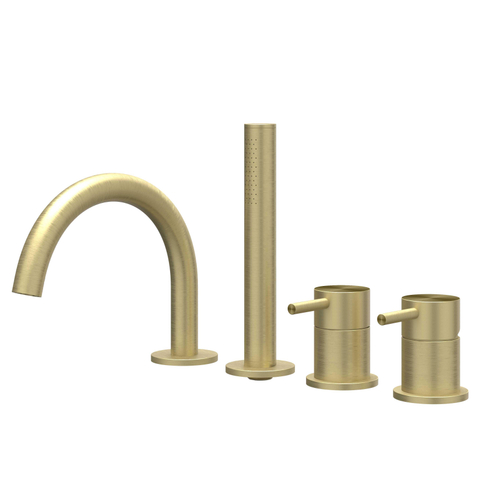 IVY Concord Combiné de rebord de baignoire - 4 voies - mitigeur - bec pivotant - douchette extractible - RVS316 - or mat brossé PVD SW1031143
