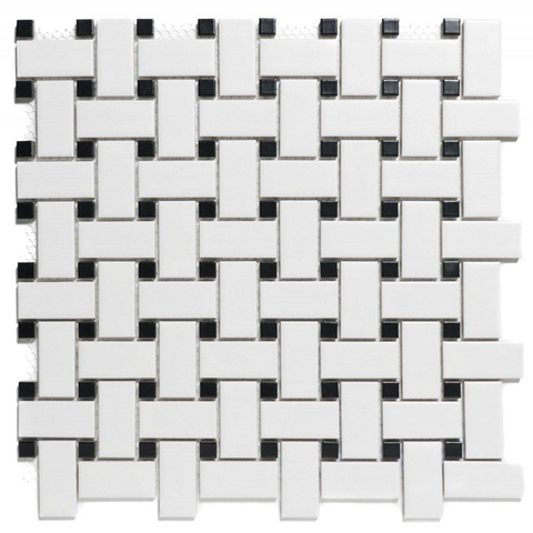 The Mosaic Factory Paris mozaïektegel - 30x30cm - wand en vloertegel - Rechthoek - Porselein White and Black Mat SW75885