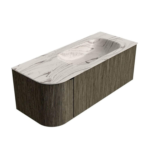MONDIAZ KURVE-DLUX Meuble de salle de bains 115 cm arrondi à gauche couleur Shadow avec 1 tiroir et 1 porte. Lavabo BIG SMALL à droite 1 trou de robinet Nata. SW1432289