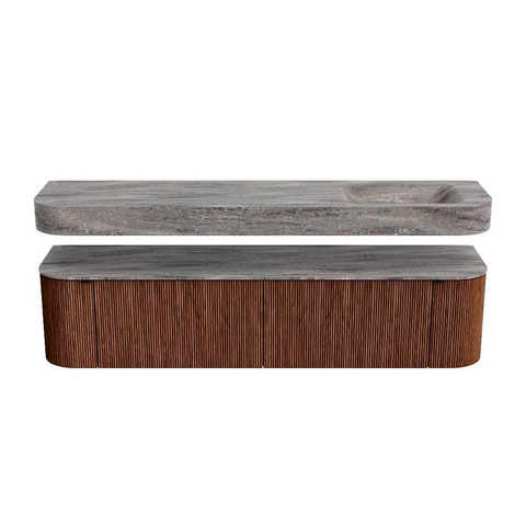 MONDIAZ THOR-DLUX Meuble de salle de bains - 190cm - arrondi gauche + droite - couleur Ruby - 2 tiroirs et 2 portes - Vasque suspendue CLOUD Droite 1 trou de robinet couleur Oza SW1466644