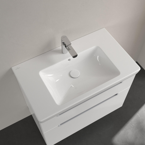 Villeroy & Boch Subway 2.0 wastafel - 80x47cm - 1 kraangat ongeslepen - met overloop - keramiek - White Alpine (glans wit) 1024064