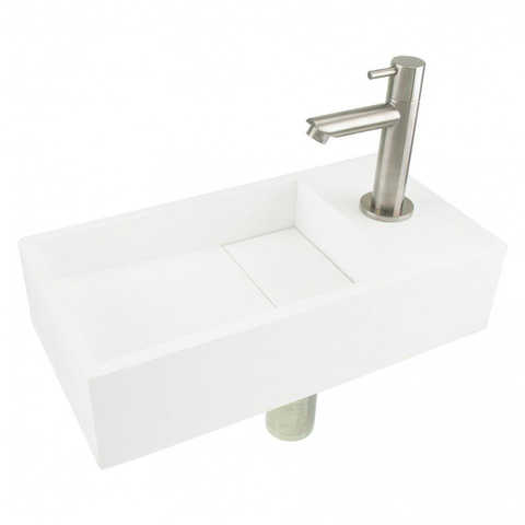 Differnz Solid fonteinset - 36x18.5x9cm - Rechthoek - 1 kraangat - Chroom - Solid Surface Wit met kraan SHOWROOMMODEL SHOW26559