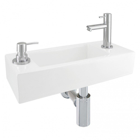 Differnz Sapon kit lave-mains - 42x18.5x9cm - Rectangulaire - 1 trou de robinet - eau froide - Chrome - Céramique Blanche SW76049