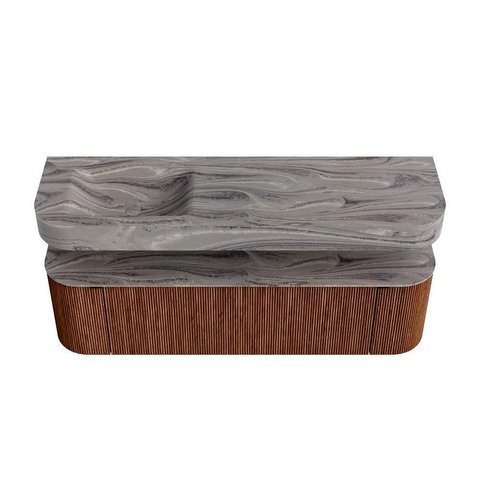 MONDIAZ THOR-DLUX 160cm meuble de salle de bains arrondi gauche + droite couleur Ruby avec 1 tiroir et 2 portes. Vasque suspendue CLOUD Gauche 1 trou de robinet couleur Sombra. SW1465383