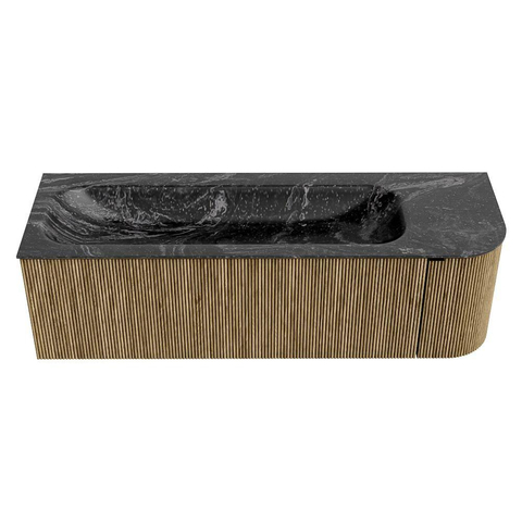Mondiaz KURVE-DLUX Ensemble de meubles de salle de bains - 145x46x40cm - 1 tiroir - 1 porte - vasque solid surface - gauche - sans trou de robinet - Dusk SW1415535