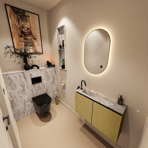 MONDIAZ TURE-DLUX Meuble WC 80 cm Oro. EDEN lavabo Glace position à gauche. Avec 1 trou de robinet. SW1103401