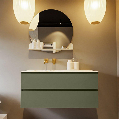 MONDIAZ VICA-DLUX Ensemble meuble de salle de bains - 110cm - meuble sous-vasque army - 2 tiroirs - lavabo encastré cloud à gauche - sans trous de robinet - version haute 60cm - frape SW1088705