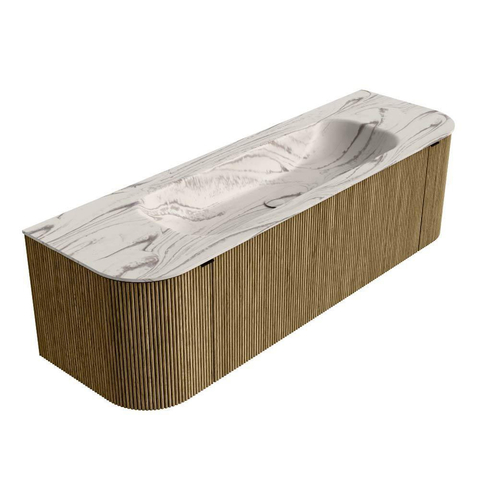 MONDIAZ KURVE-DLUX 150cm badmeubel ronding Links + Rechts kleur Dusk met 1 lade en 2 deuren. Wastafel BIG MEDIUM Midden 1 kraangat Nata. SW1432401