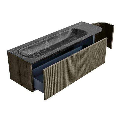 Mondiaz KURVE-DLUX Badkamermeubelset - 145x46x40cm - 1 lade - 1 deur - wastafel solid surface - links - 1 kraangat - Shadow SW1414672